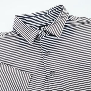 Footjoy Golf Performance Polo Shirt Striped Short Sleeve‎ Button Up Mens L FLAWS